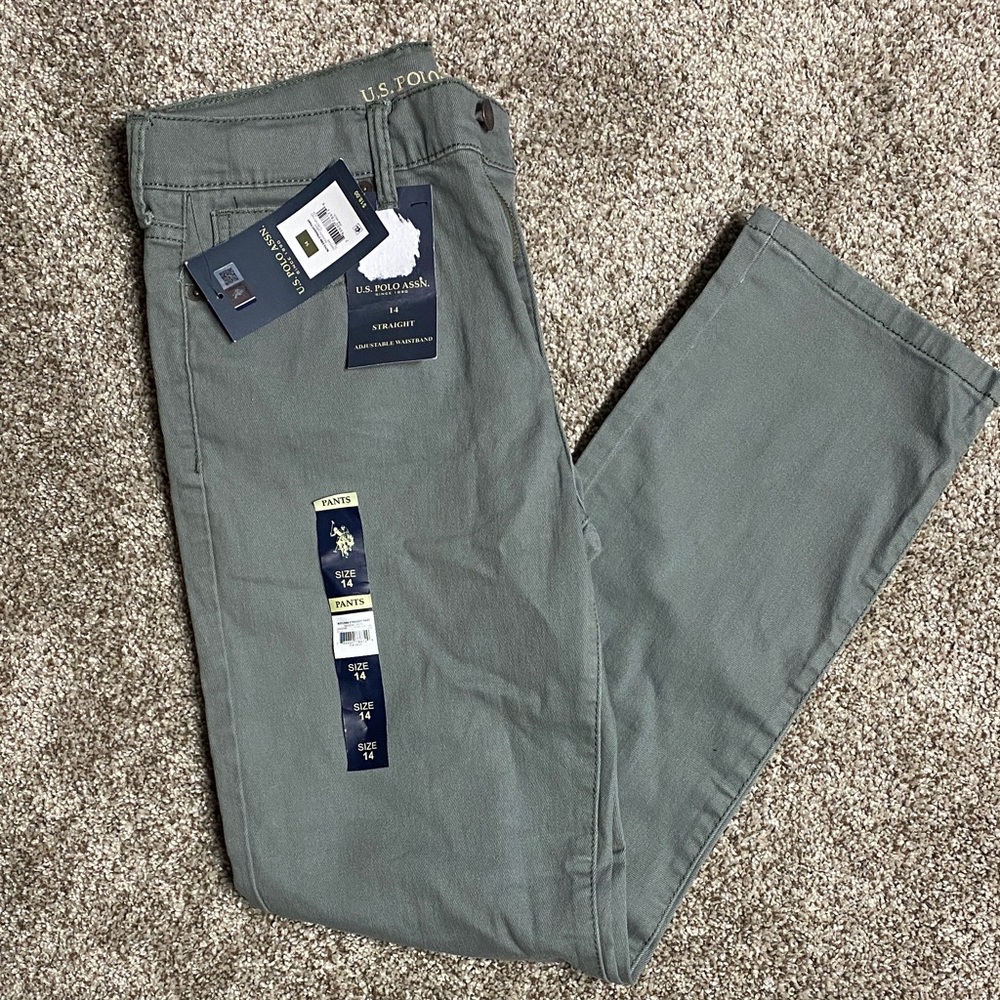 U.S. Polo Assn. Boys emb straight pant meadow green size 14